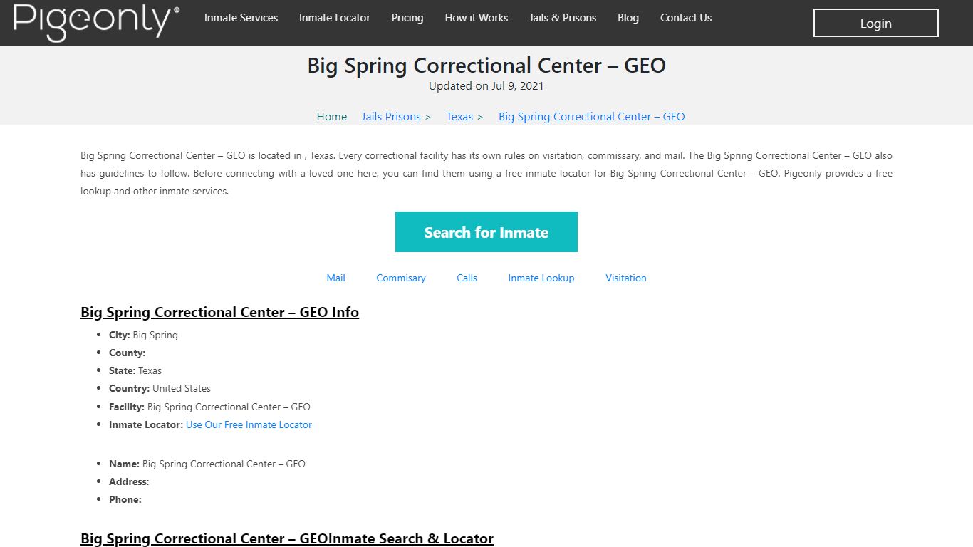 Big Spring Correctional Center – GEO Inmate Lookup | Texas