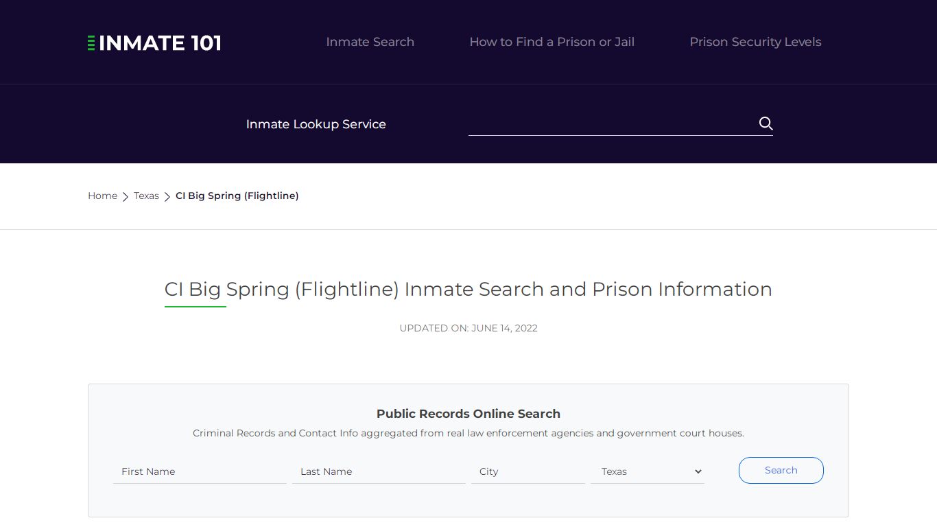 CI Big Spring (Flightline) Inmate Search | Lookup | Roster